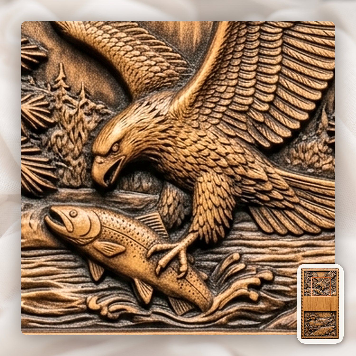 Doorbell plate Eagle Fishing and Duck River Wildlife CNC Relief STL bas-relief STL — view 11