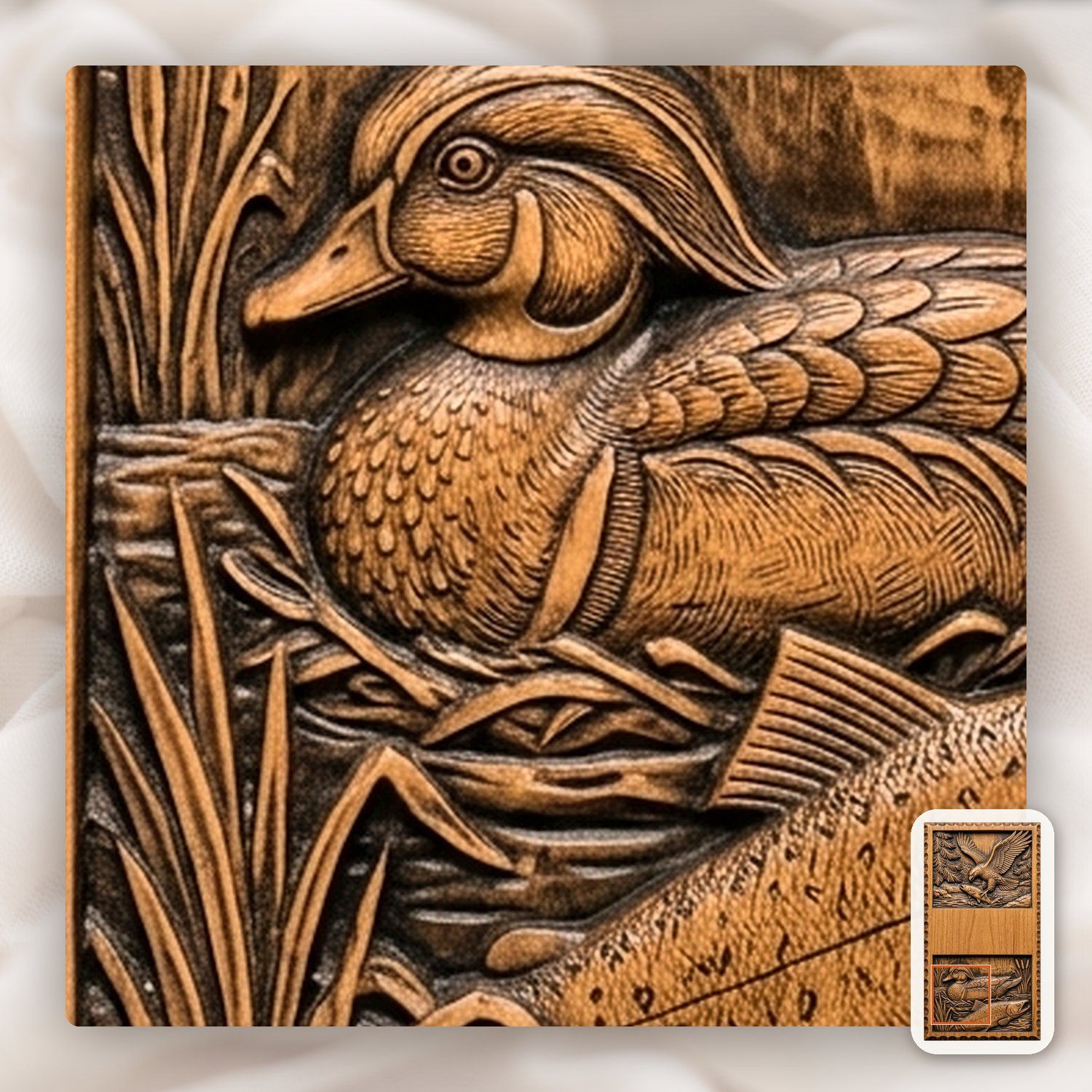 Doorbell plate Eagle Fishing and Duck River Wildlife CNC Relief STL bas-relief STL — view 12