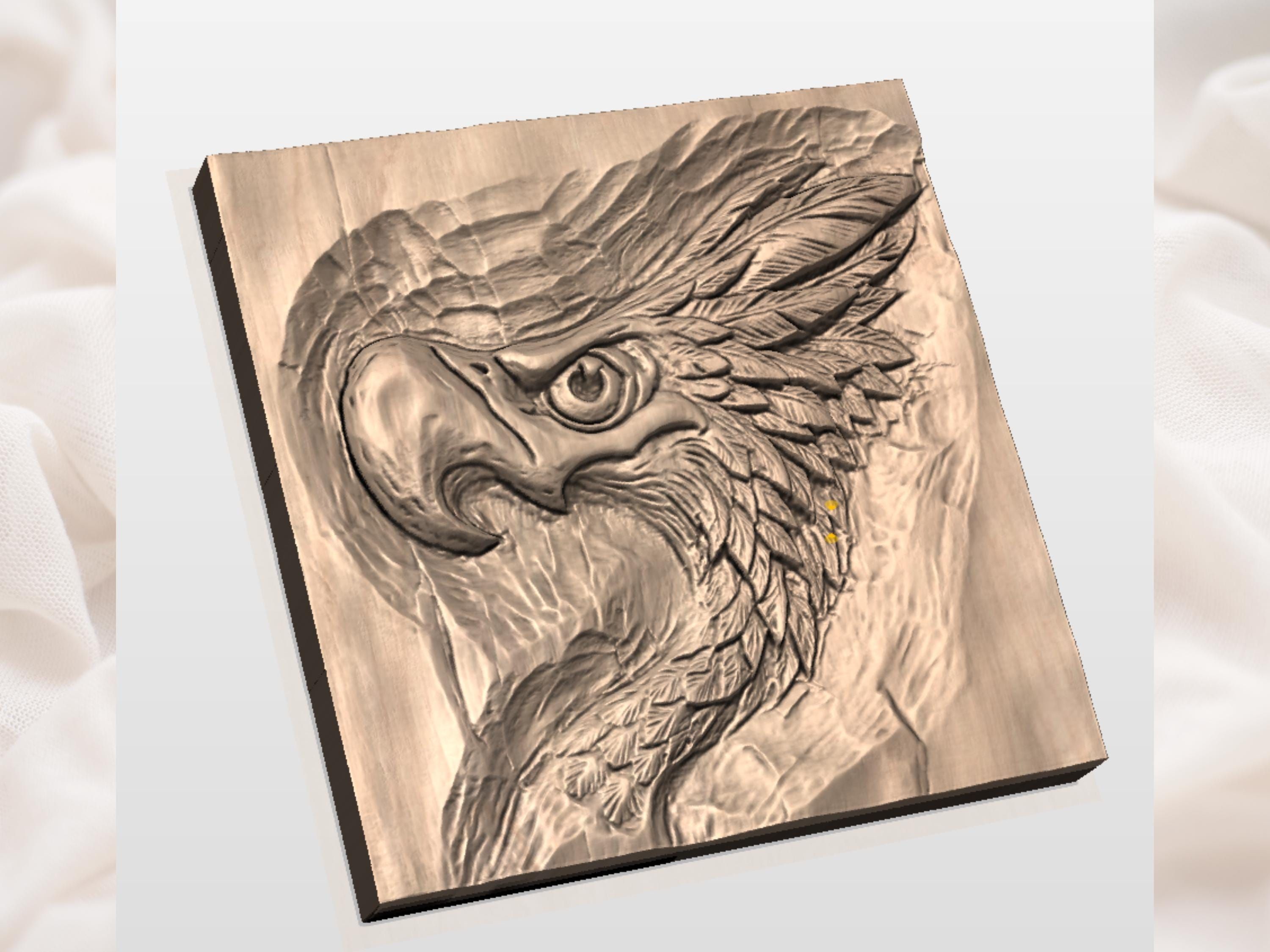 Fierce Eagle Head Bas-Relief STL for CNC Wood Carving bas-relief STL — view 2