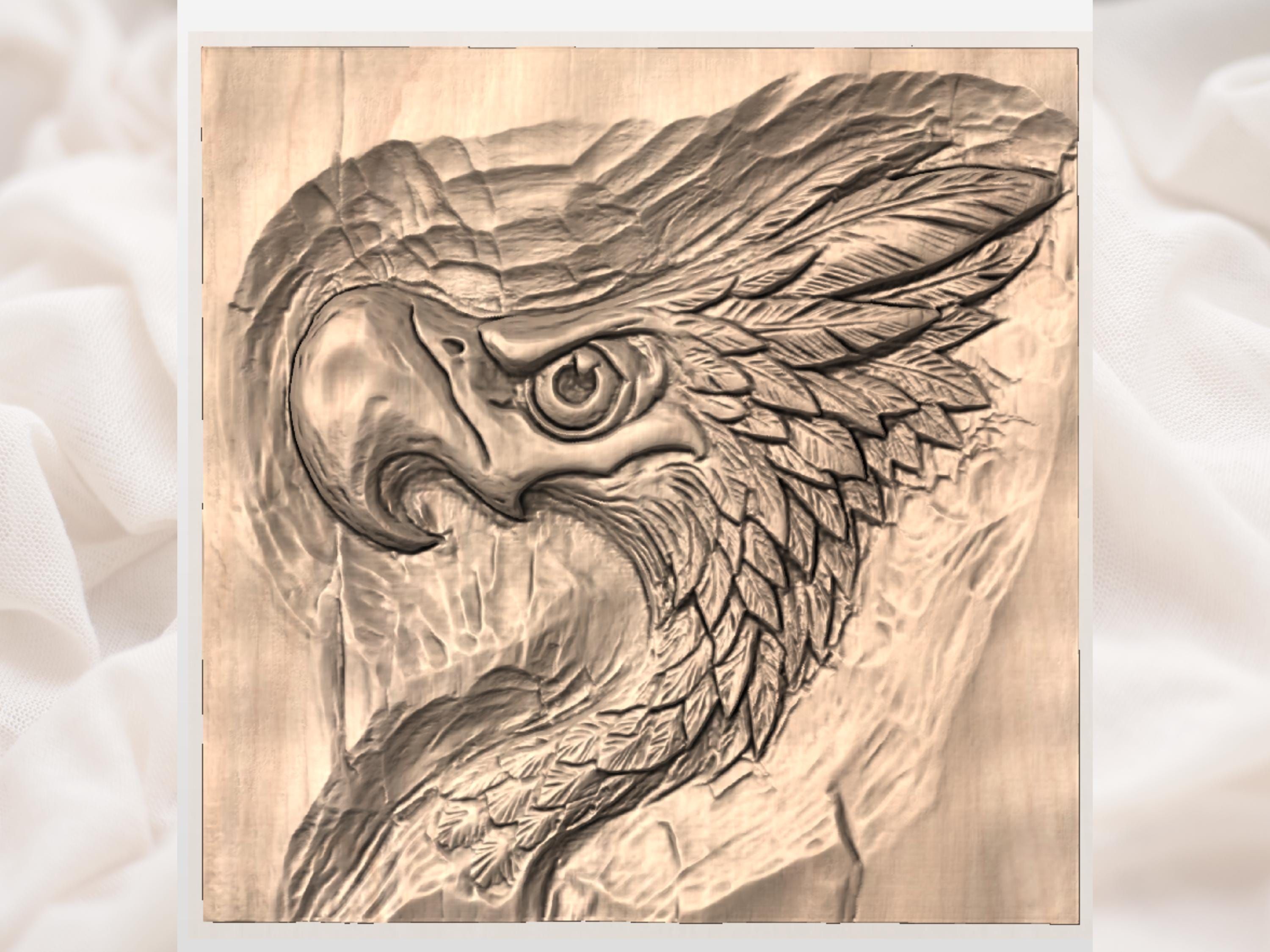 Fierce Eagle Head Bas-Relief STL for CNC Wood Carving bas-relief STL — view 3