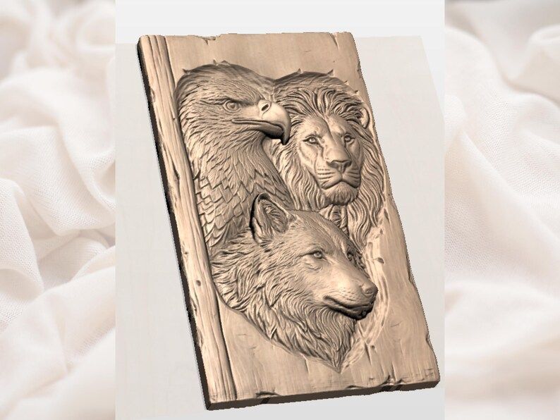 Eagle, Lion and Wolf Trio Bas-Relief STL for CNC Carving bas-relief STL — view 2