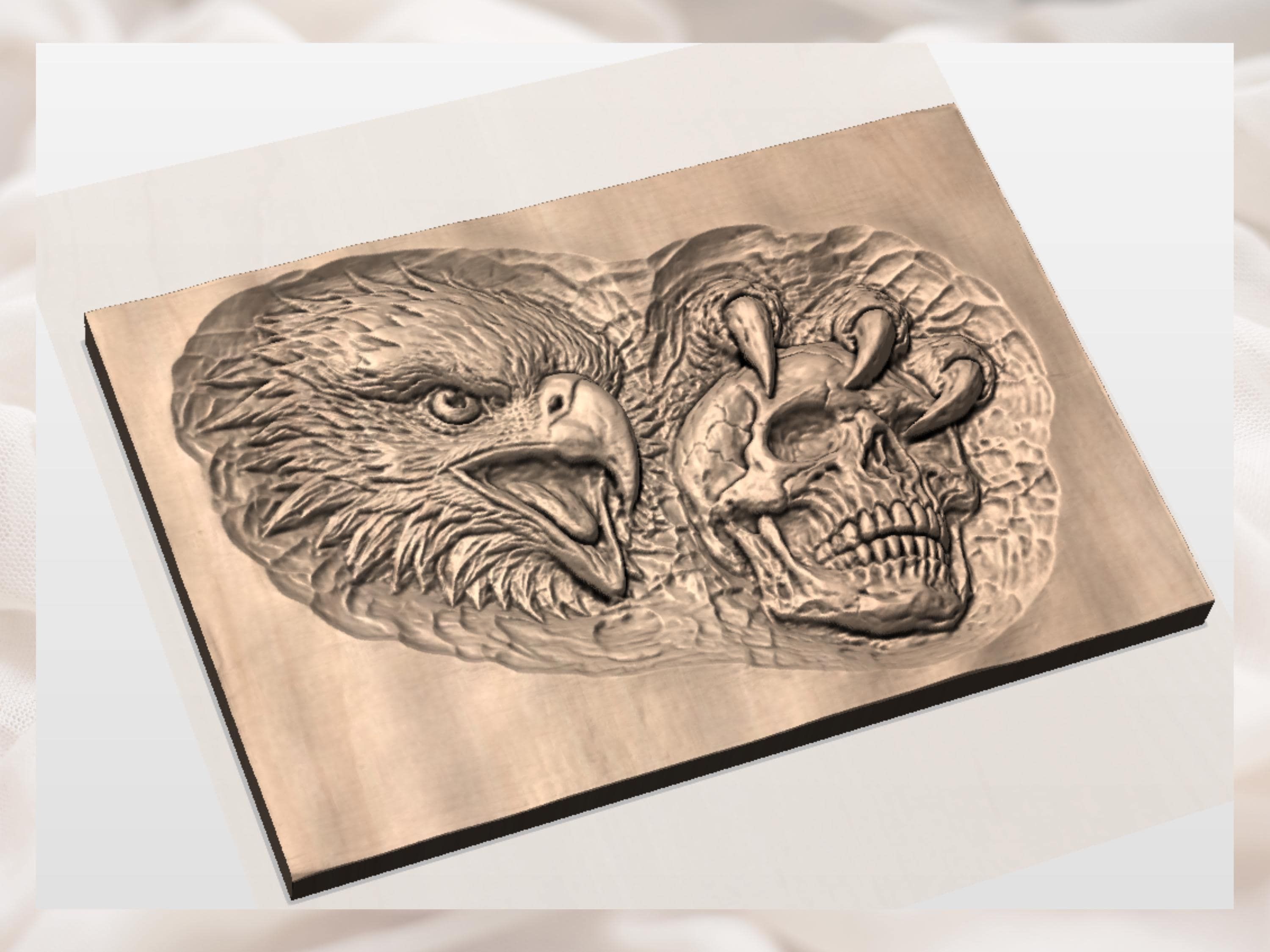 Screaming Eagle and Human Skull Bas-Relief STL Carving bas-relief STL — view 2
