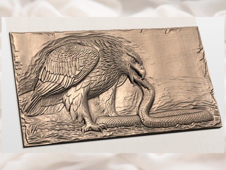 Golden Eagle Striking a Snake Bas-Relief STL Carving Panel bas-relief STL — view 2