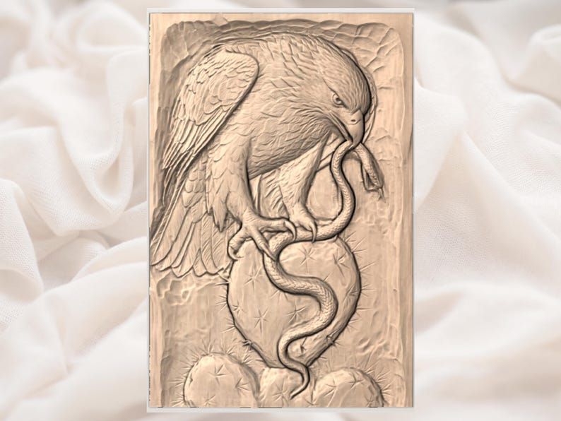 Eagle Striking a Snake on Desert Rock Bas-Relief STL bas-relief STL — view 2