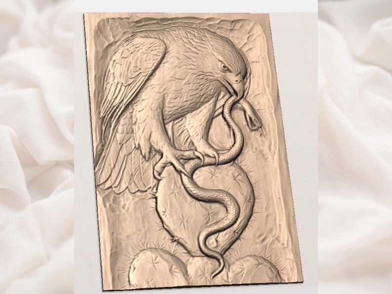 Eagle Striking a Snake on Desert Rock Bas-Relief STL bas-relief STL — view 3