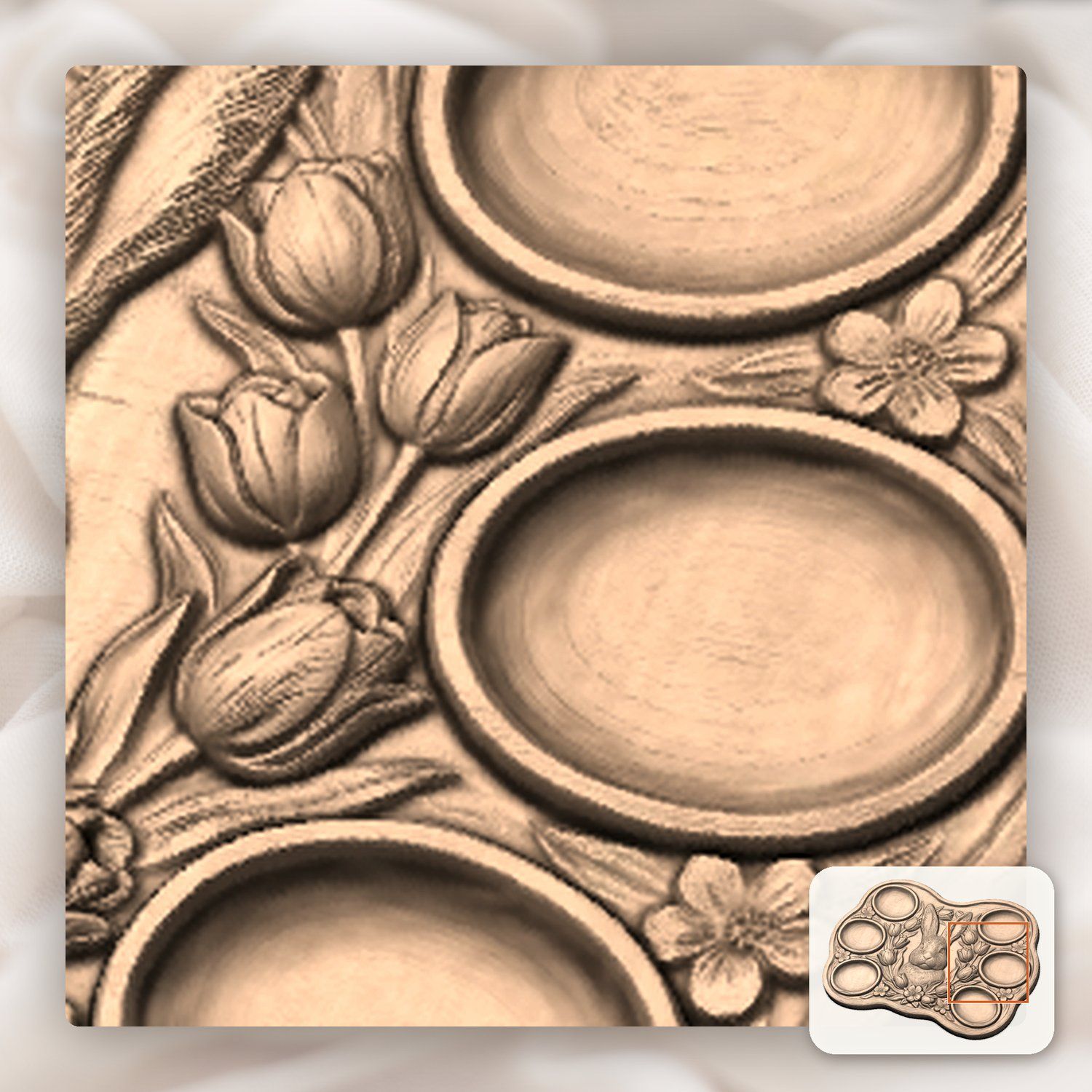 Easter Bunny Tulip Egg Tray CNC Relief STL bas-relief STL — view 10