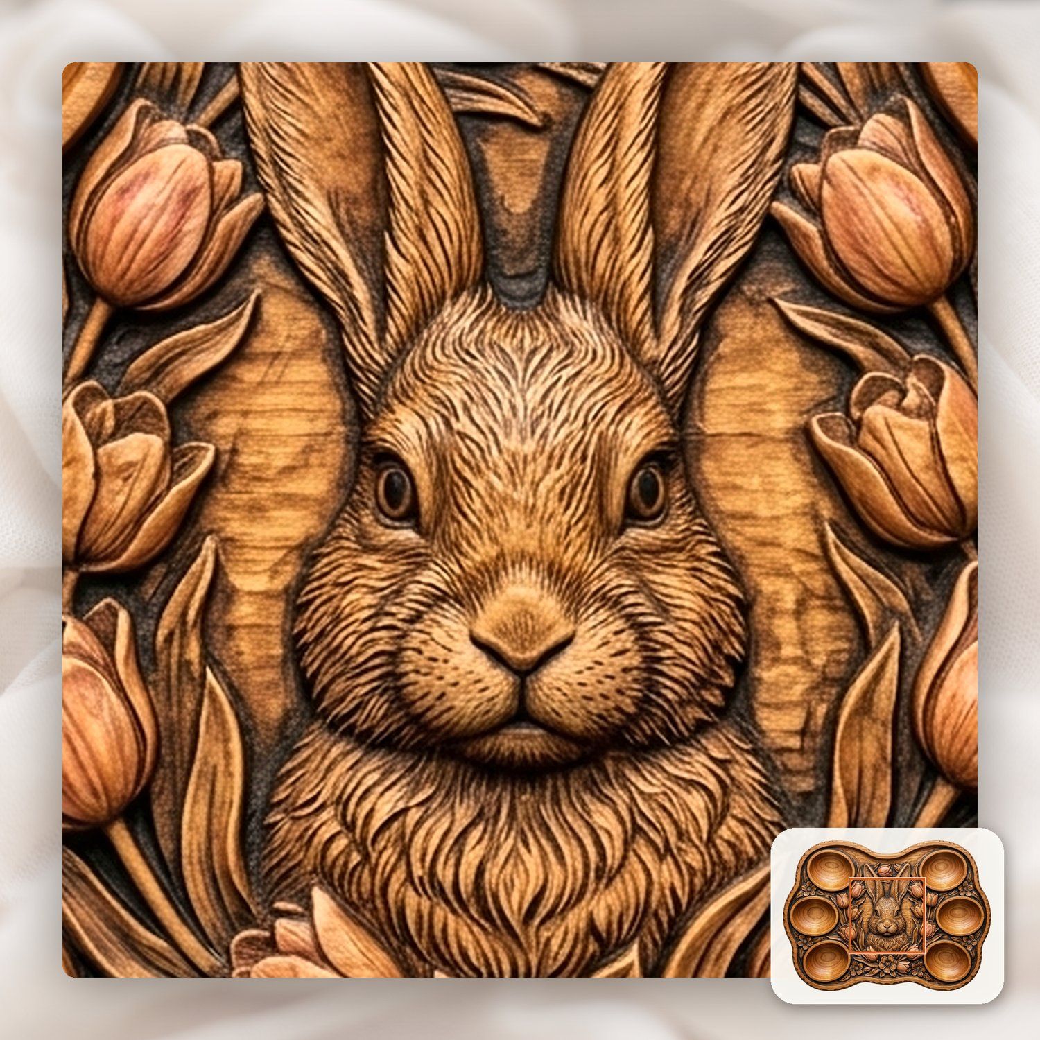Easter Bunny Tulip Egg Tray CNC Relief STL bas-relief STL — view 12