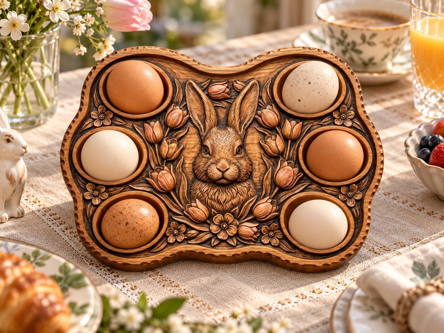 Easter Bunny Tulip Egg Tray CNC Relief STL bas-relief STL — view 14