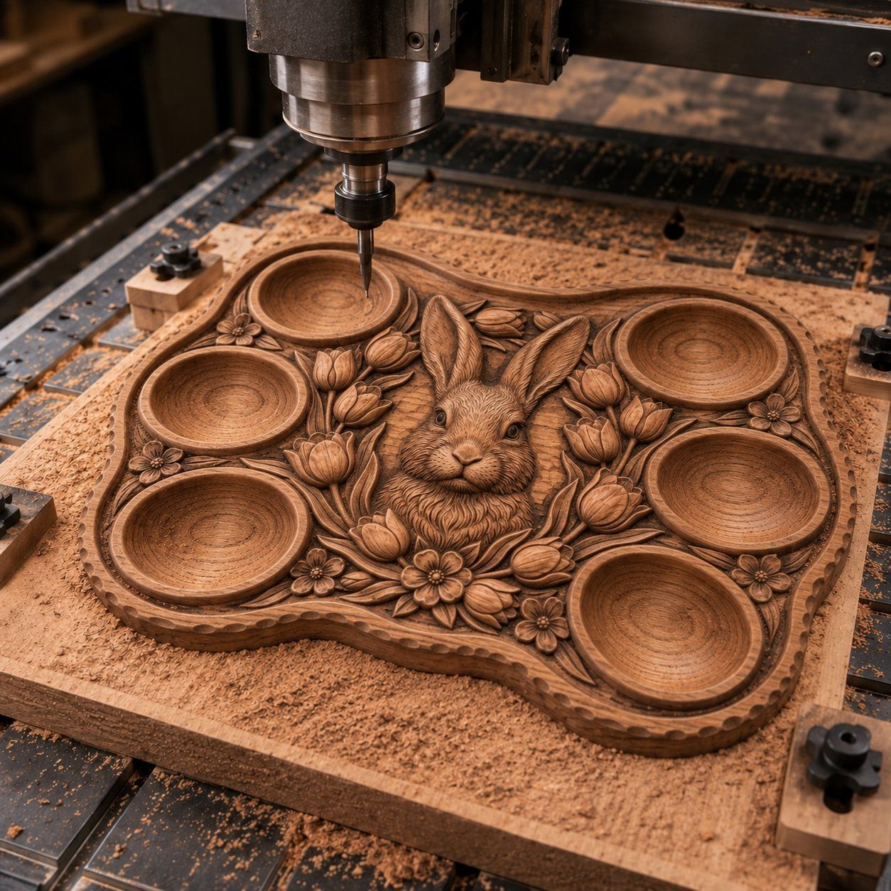 Easter Bunny Tulip Egg Tray CNC Relief STL bas-relief STL design