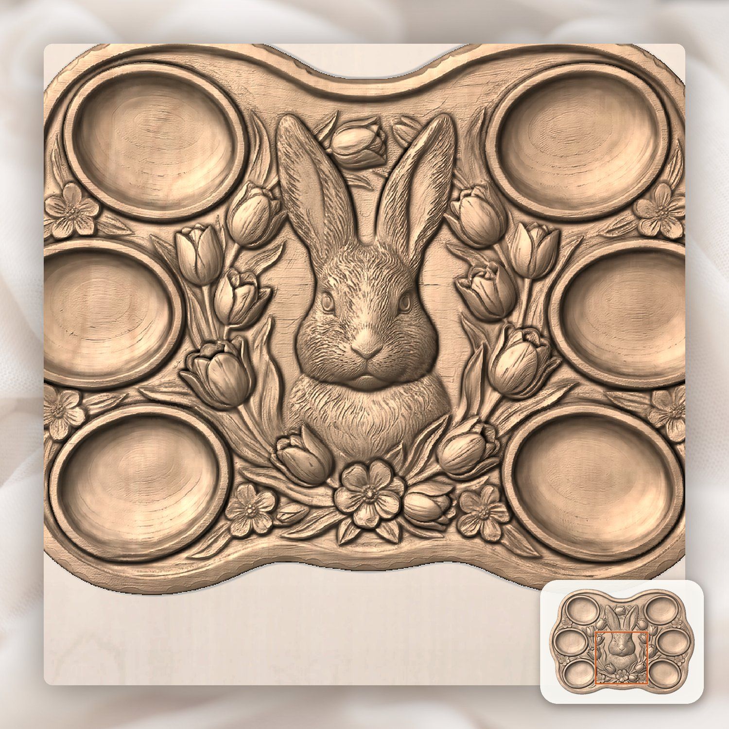 Easter Bunny Tulip Egg Tray CNC Relief STL bas-relief STL — view 6