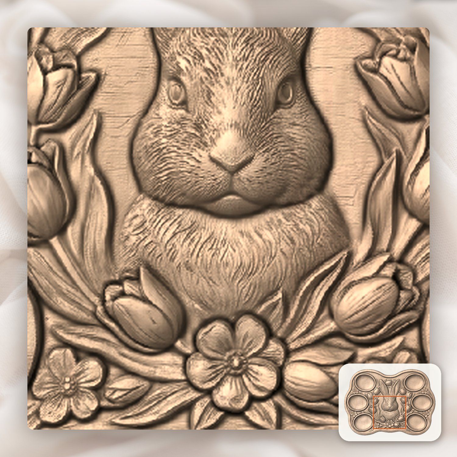 Easter Bunny Tulip Egg Tray CNC Relief STL bas-relief STL — view 7