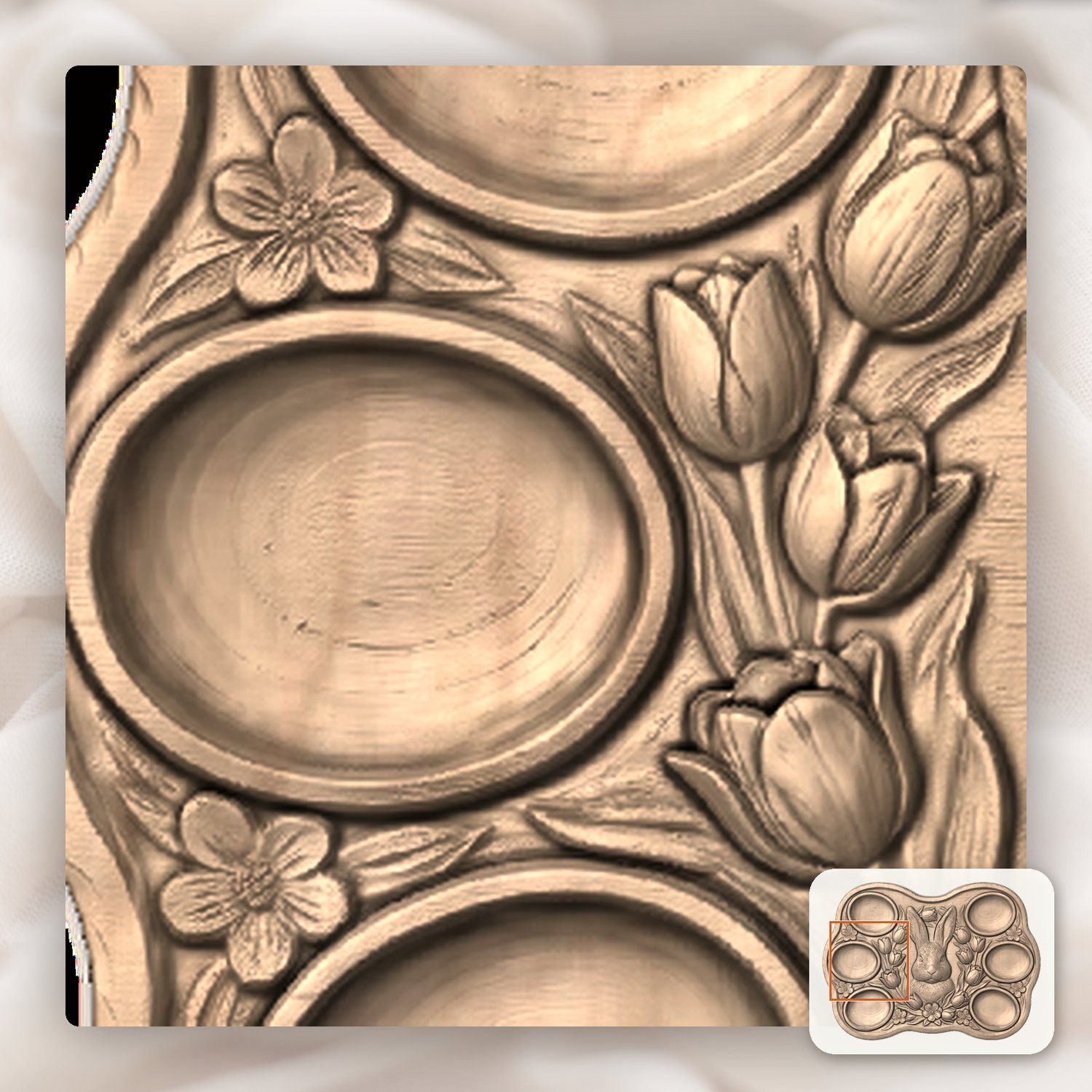 Easter Bunny Tulip Egg Tray CNC Relief STL bas-relief STL — view 8