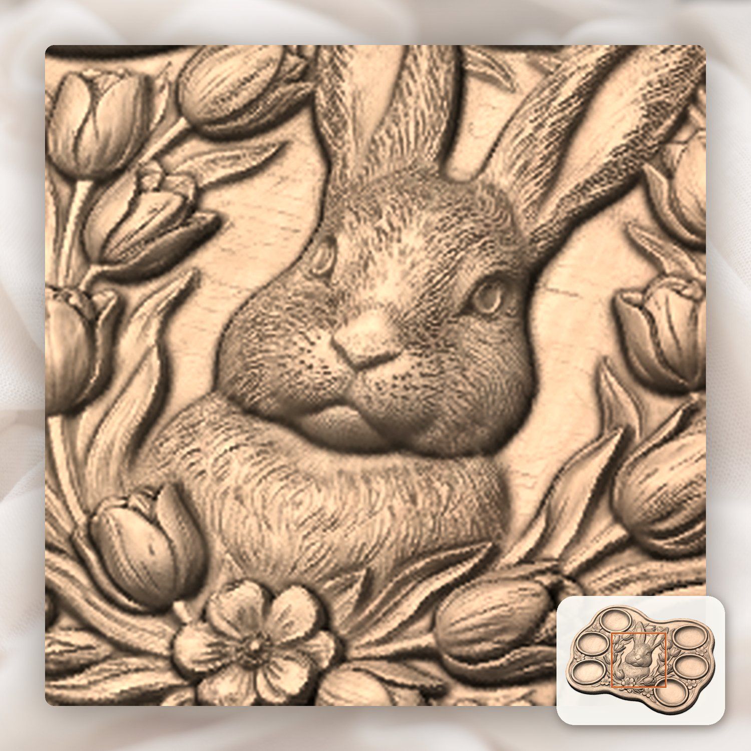 Easter Bunny Tulip Egg Tray CNC Relief STL bas-relief STL — view 9