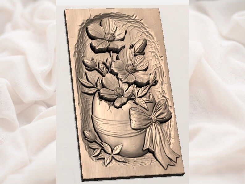 Cracked Easter Egg Vase with White Cosmos and Ribbon Bow STL bas-relief STL — view 2
