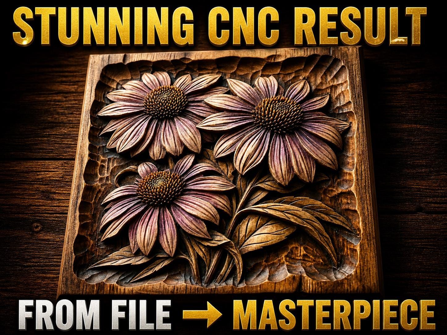 Echinacea Coneflower Trio Bas-Relief STL for CNC Carving bas-relief STL — view 4