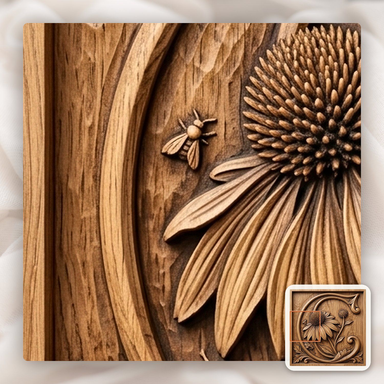 Echinacea Flower Letter C CNC Relief STL bas-relief STL — view 11