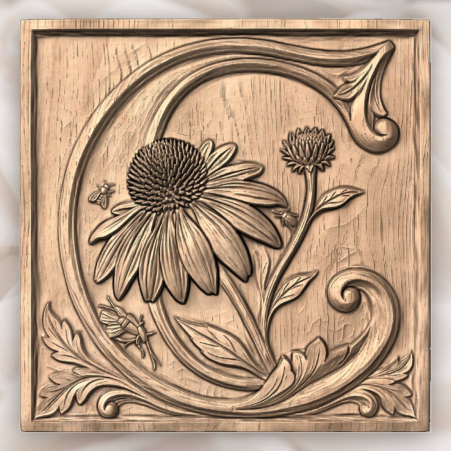 Echinacea Flower Letter C CNC Relief STL bas-relief STL — view 3