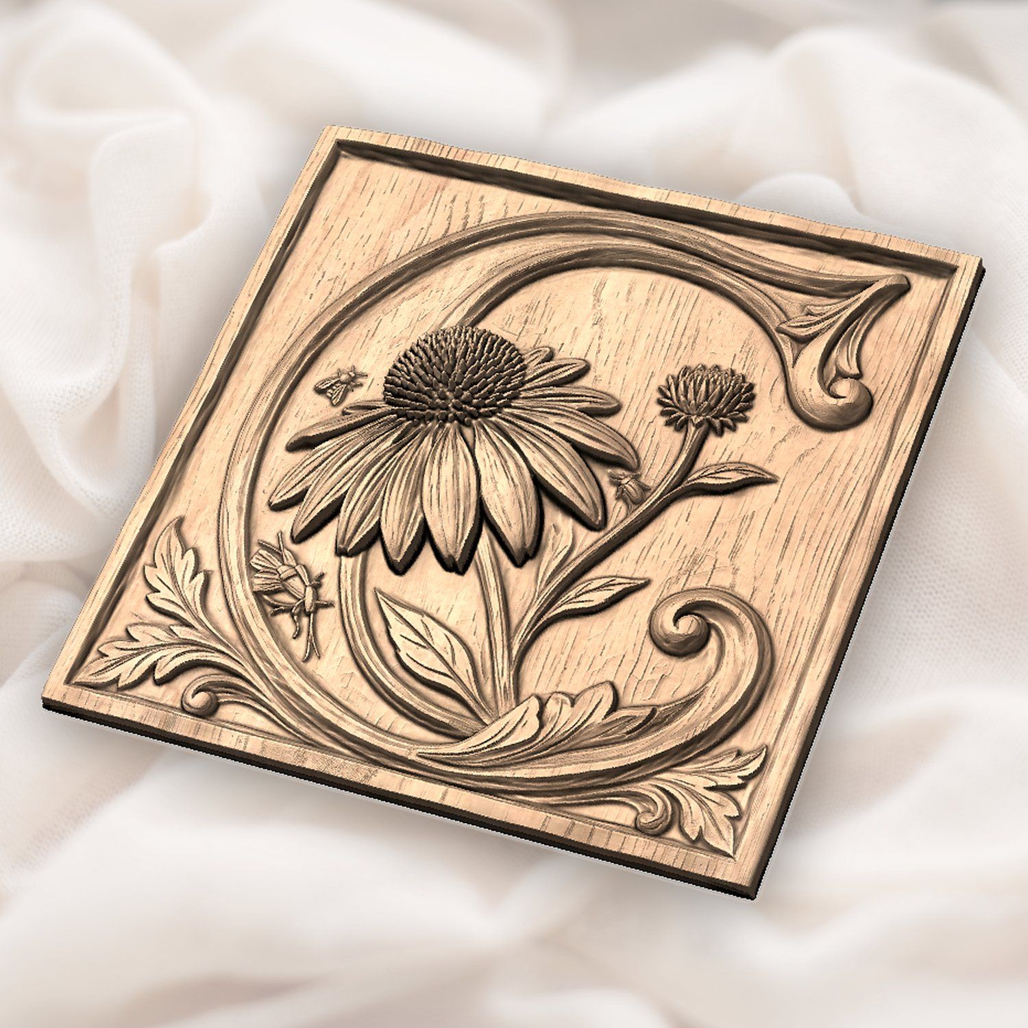 Echinacea Flower Letter C CNC Relief STL bas-relief STL — view 4