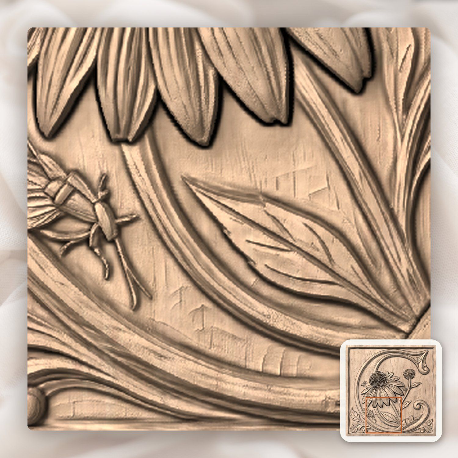 Echinacea Flower Letter C CNC Relief STL bas-relief STL — view 7