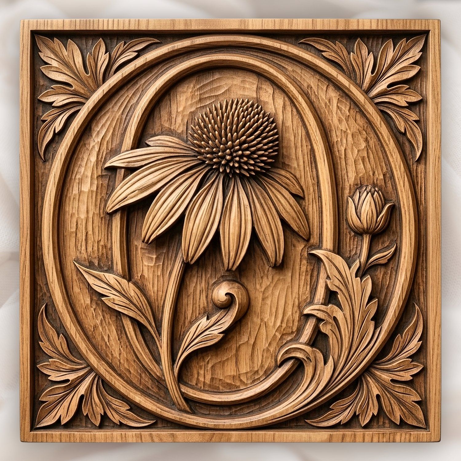 Echinacea Floral Letter O CNC Relief STL bas-relief STL design