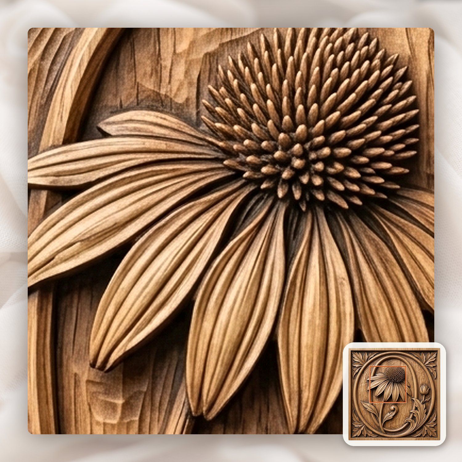 Echinacea Floral Letter O CNC Relief STL bas-relief STL — view 10