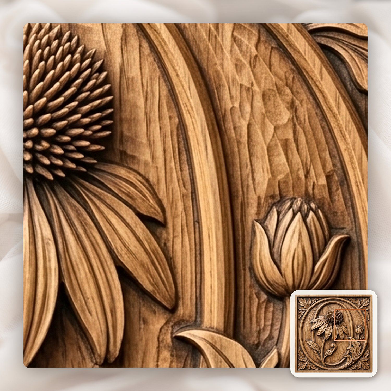 Echinacea Floral Letter O CNC Relief STL bas-relief STL — view 11