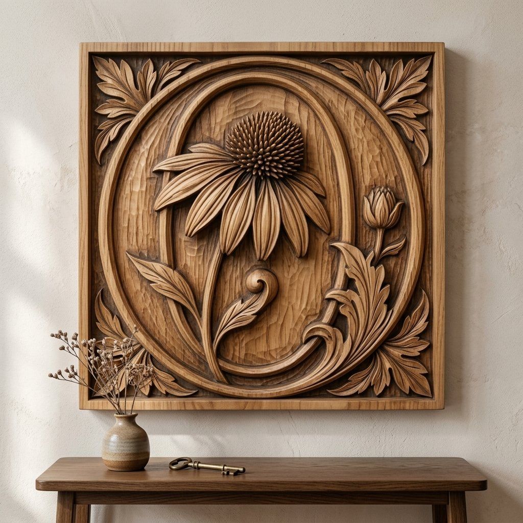 Echinacea Floral Letter O CNC Relief STL bas-relief STL — view 12