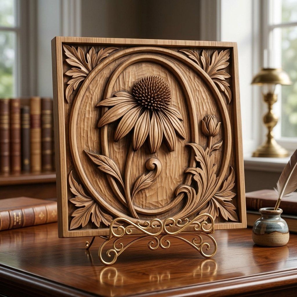 Echinacea Floral Letter O CNC Relief STL bas-relief STL — view 13