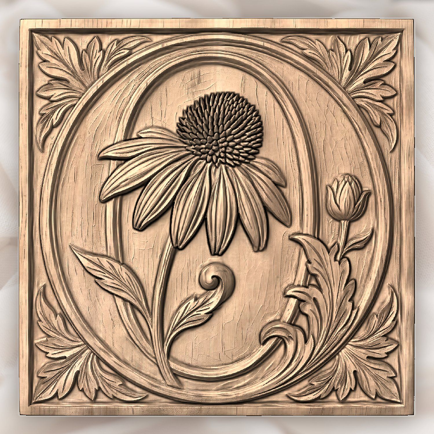Echinacea Floral Letter O CNC Relief STL bas-relief STL — view 3