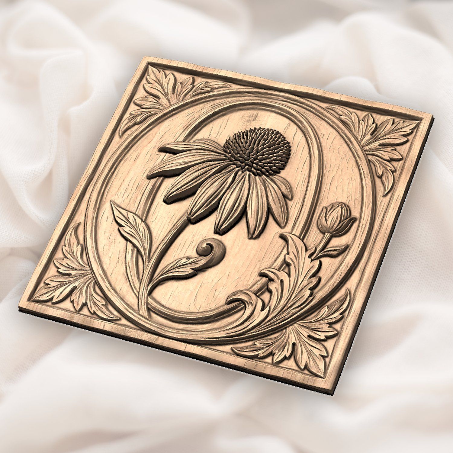 Echinacea Floral Letter O CNC Relief STL bas-relief STL — view 4