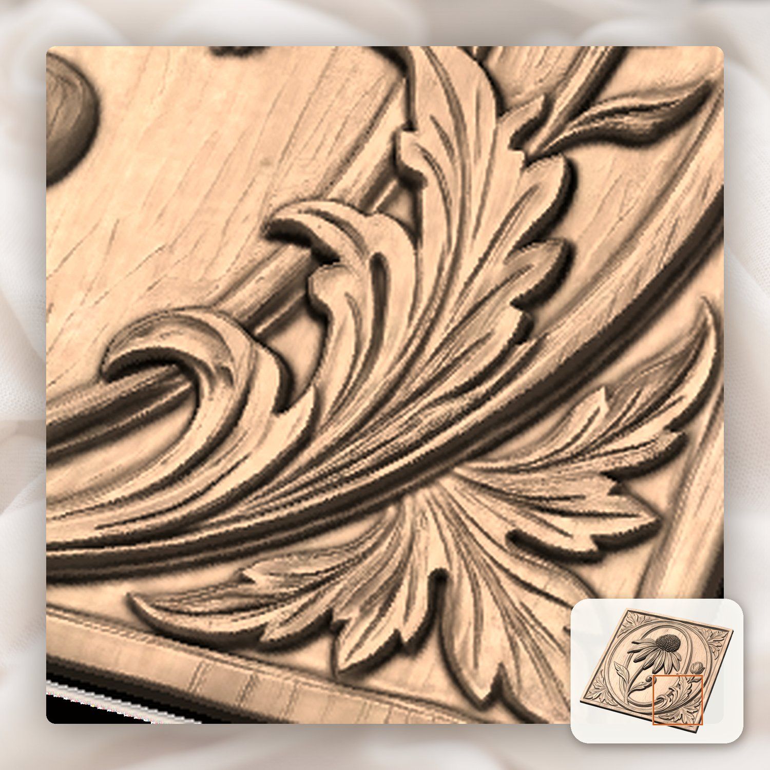 Echinacea Floral Letter O CNC Relief STL bas-relief STL — view 9