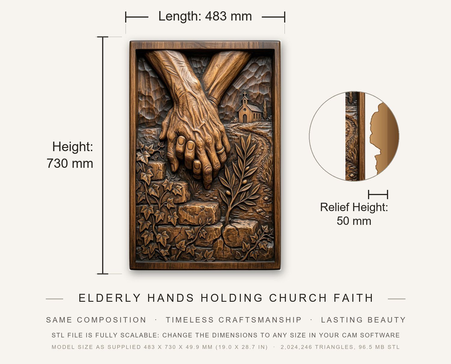 Elderly Hands Holding Church Faith CNC Relief STL bas-relief STL — view 3