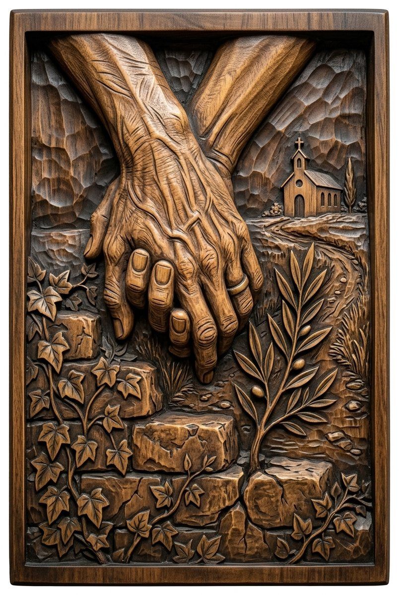 Elderly Hands Holding Church Faith CNC Relief STL bas-relief STL — view 4