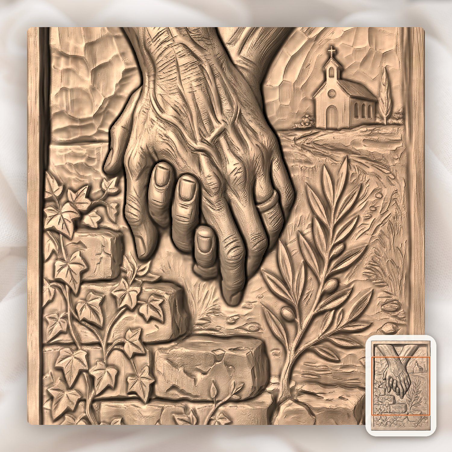 Elderly Hands Holding Church Faith CNC Relief STL bas-relief STL — view 7