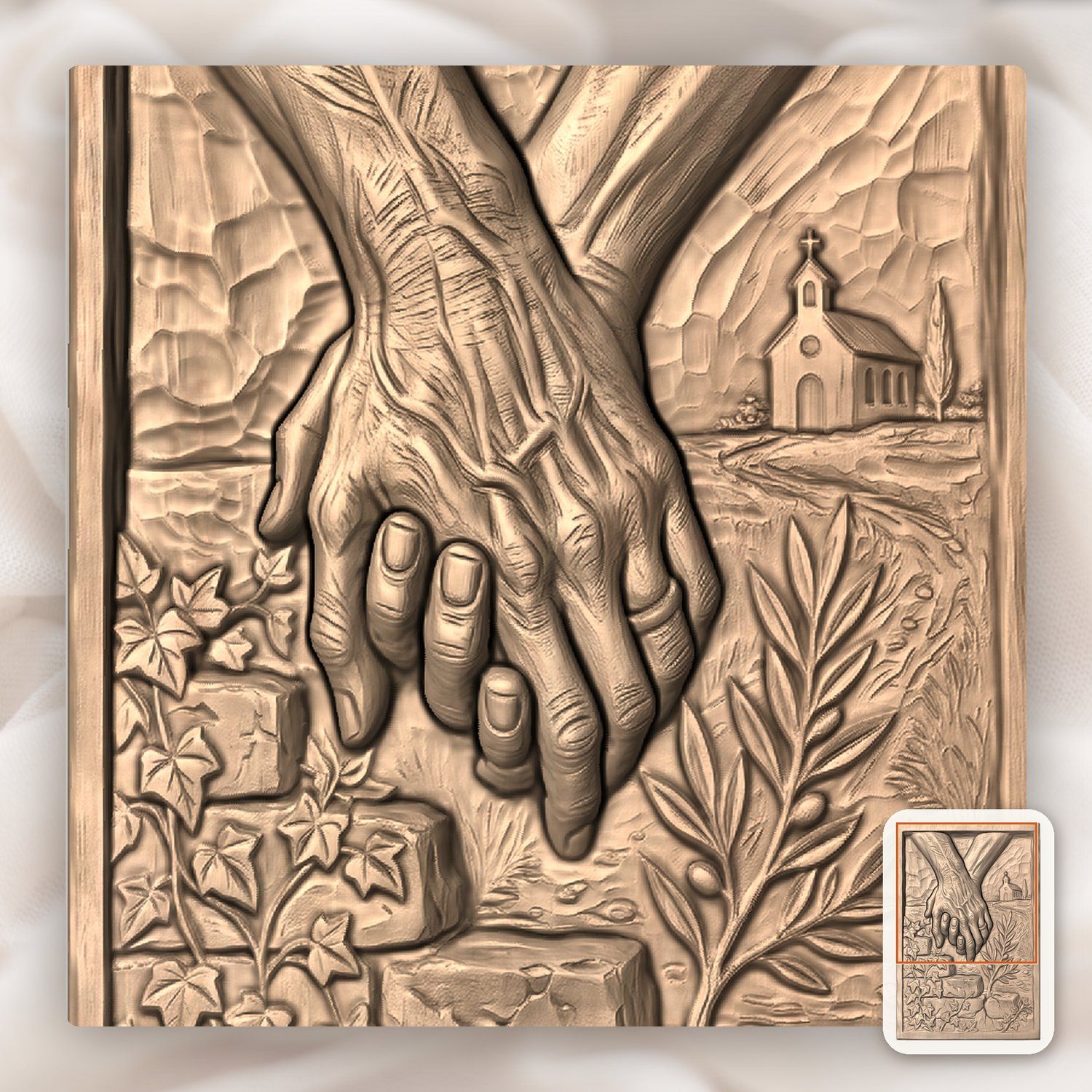 Elderly Hands Holding Church Faith CNC Relief STL bas-relief STL — view 9