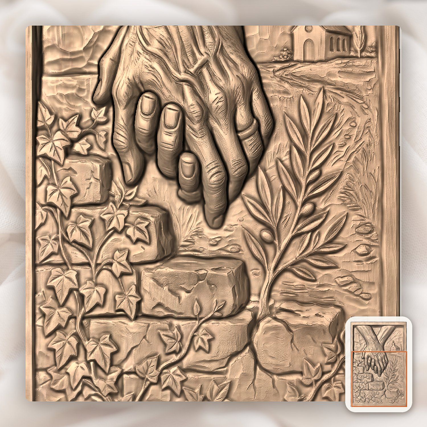 Elderly Hands Holding Church Faith CNC Relief STL bas-relief STL — view 10