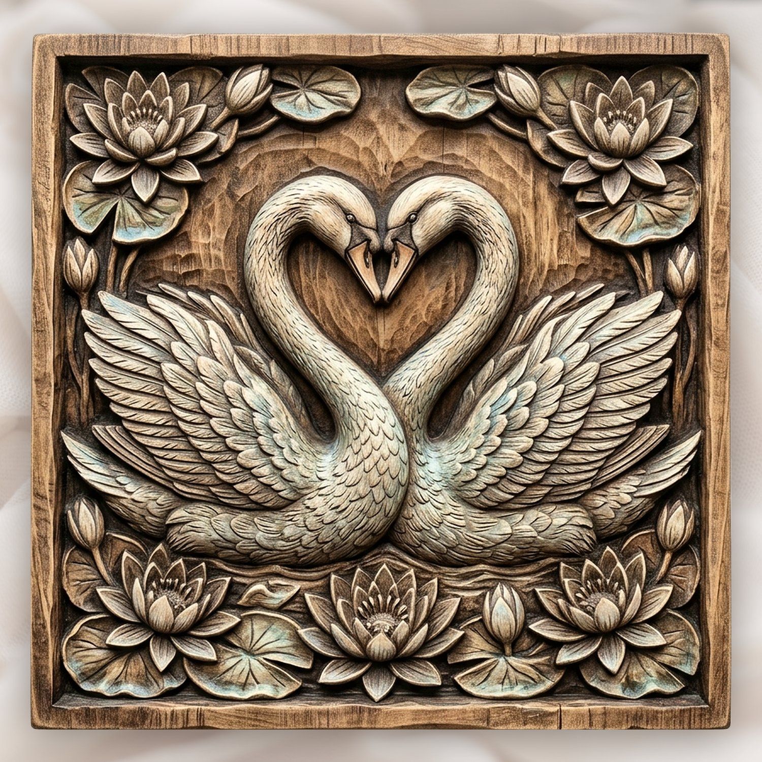 Elegant Heart Swans & Water Lilies CNC Relief STL bas-relief STL design