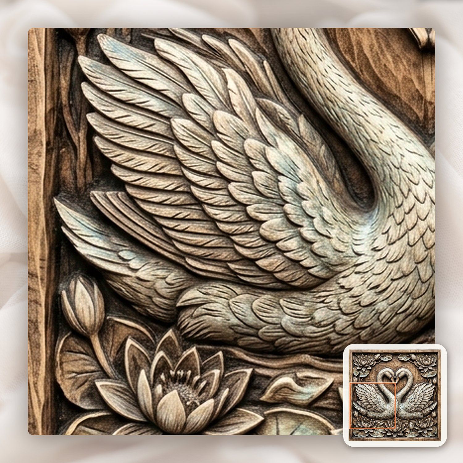 Elegant Heart Swans & Water Lilies CNC Relief STL bas-relief STL — view 12