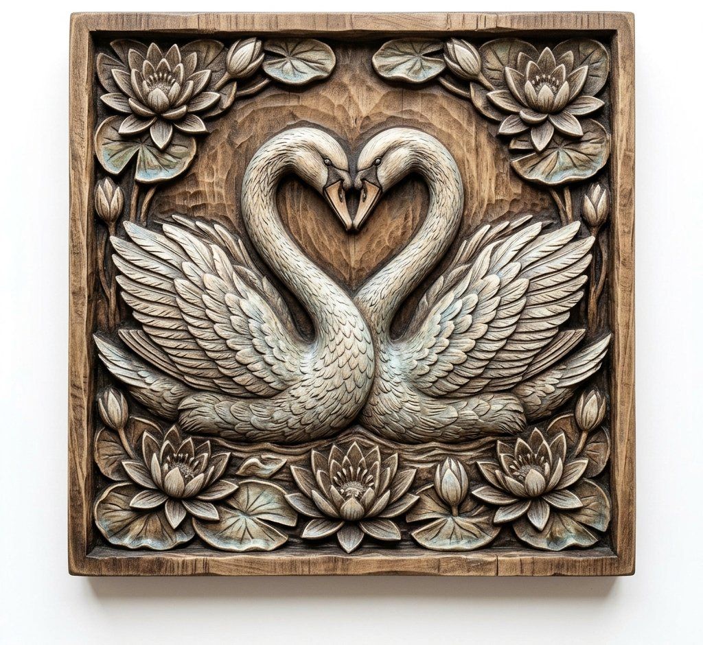 Elegant Heart Swans & Water Lilies CNC Relief STL bas-relief STL — view 13