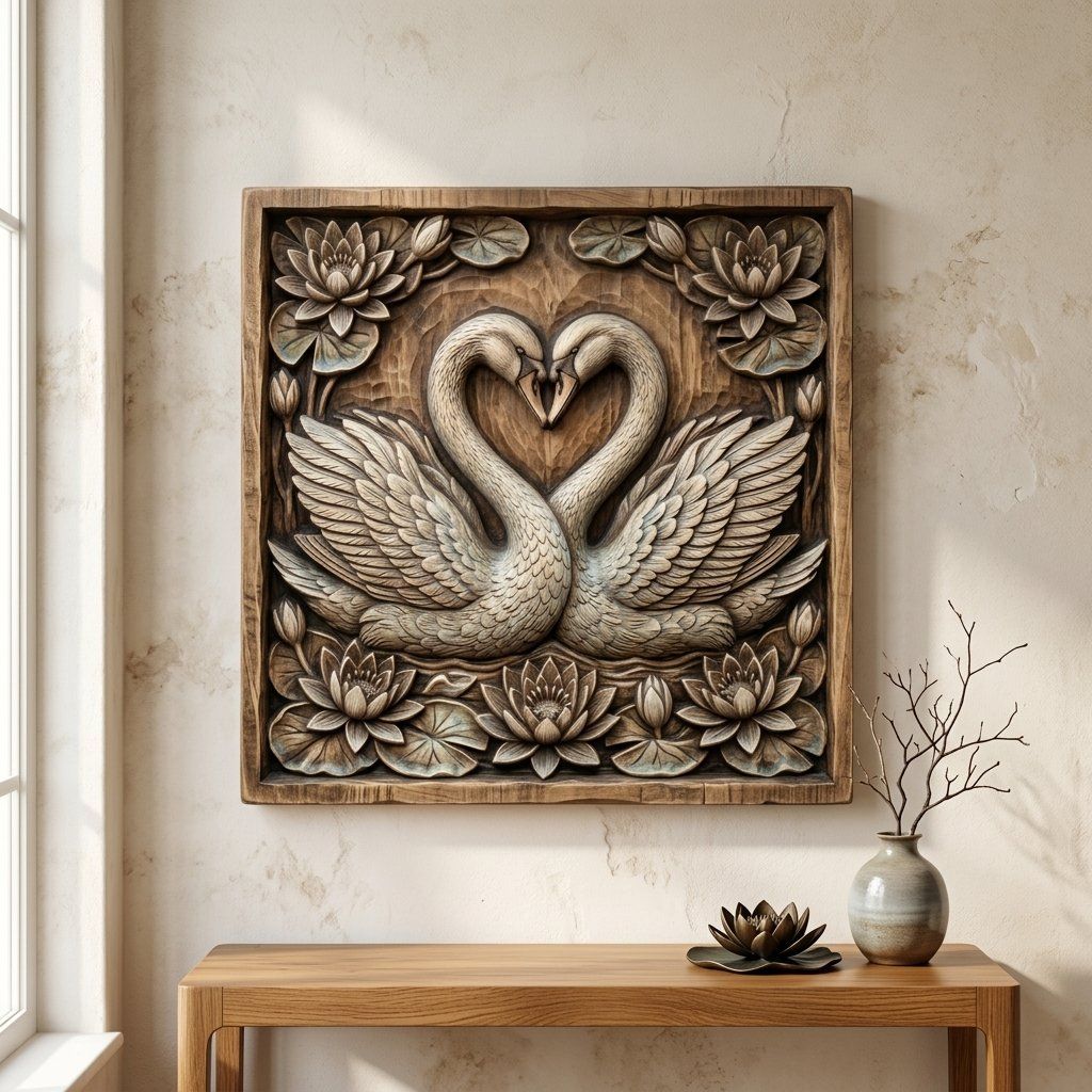 Elegant Heart Swans & Water Lilies CNC Relief STL bas-relief STL — view 14