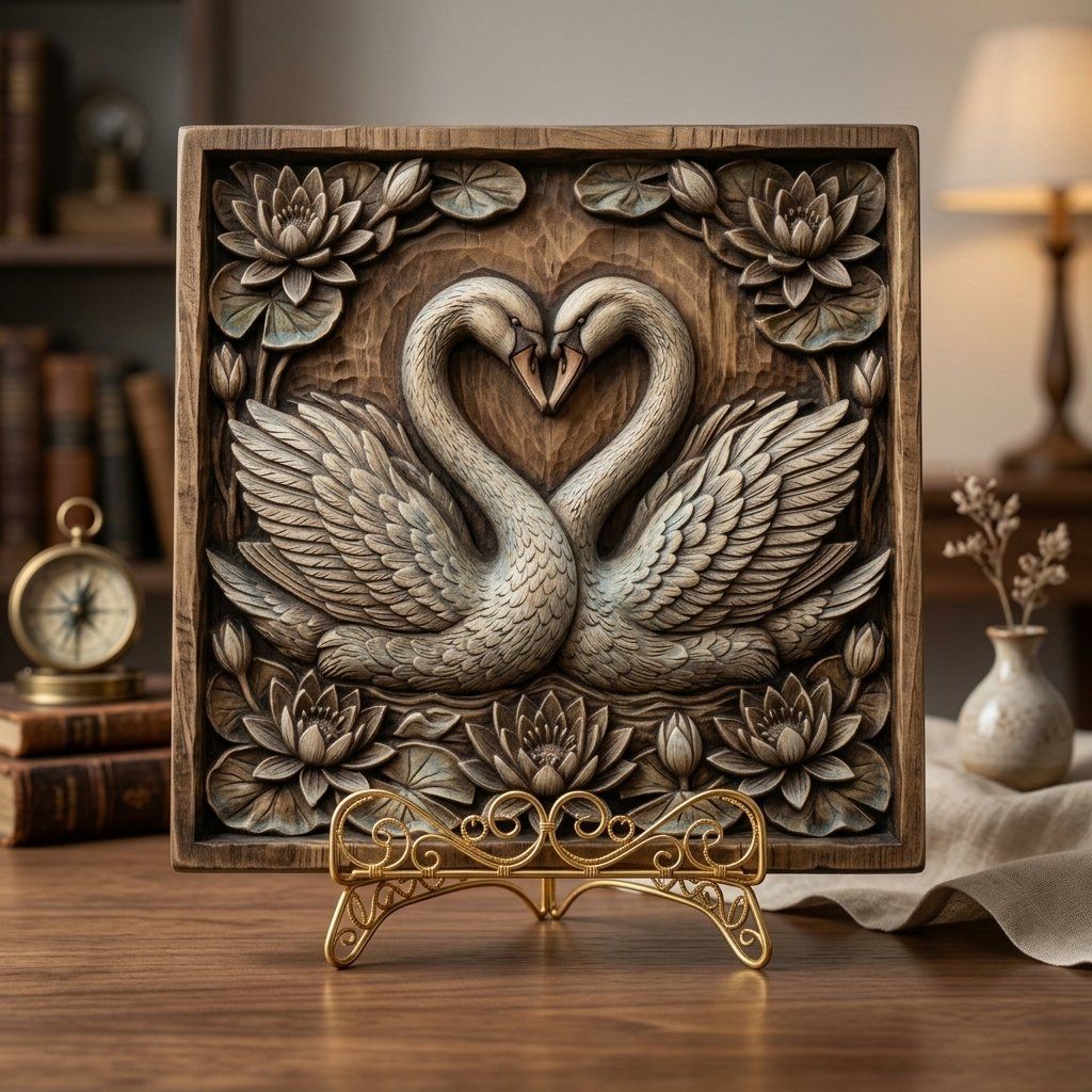 Elegant Heart Swans & Water Lilies CNC Relief STL bas-relief STL — view 15