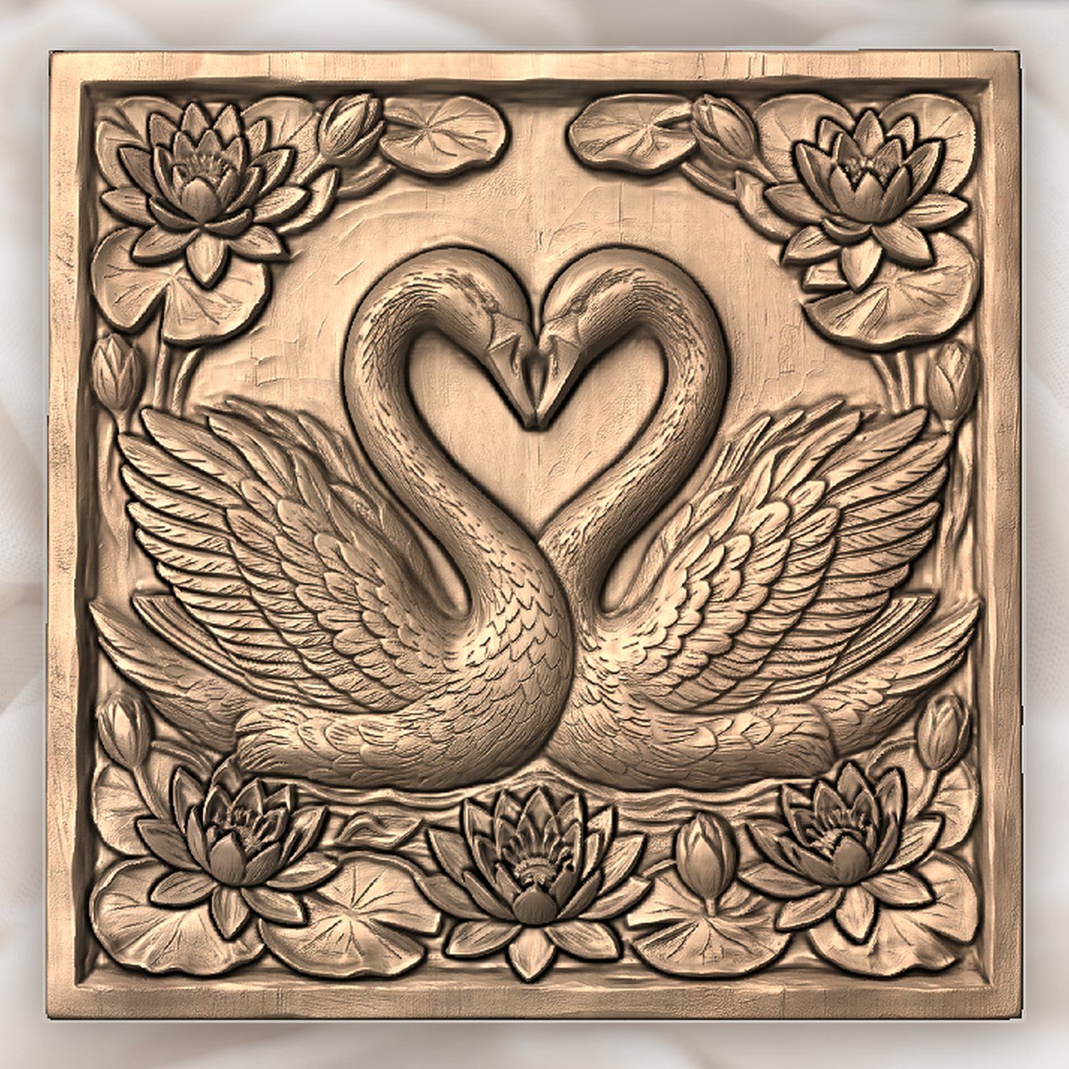 Elegant Heart Swans & Water Lilies CNC Relief STL bas-relief STL — view 4