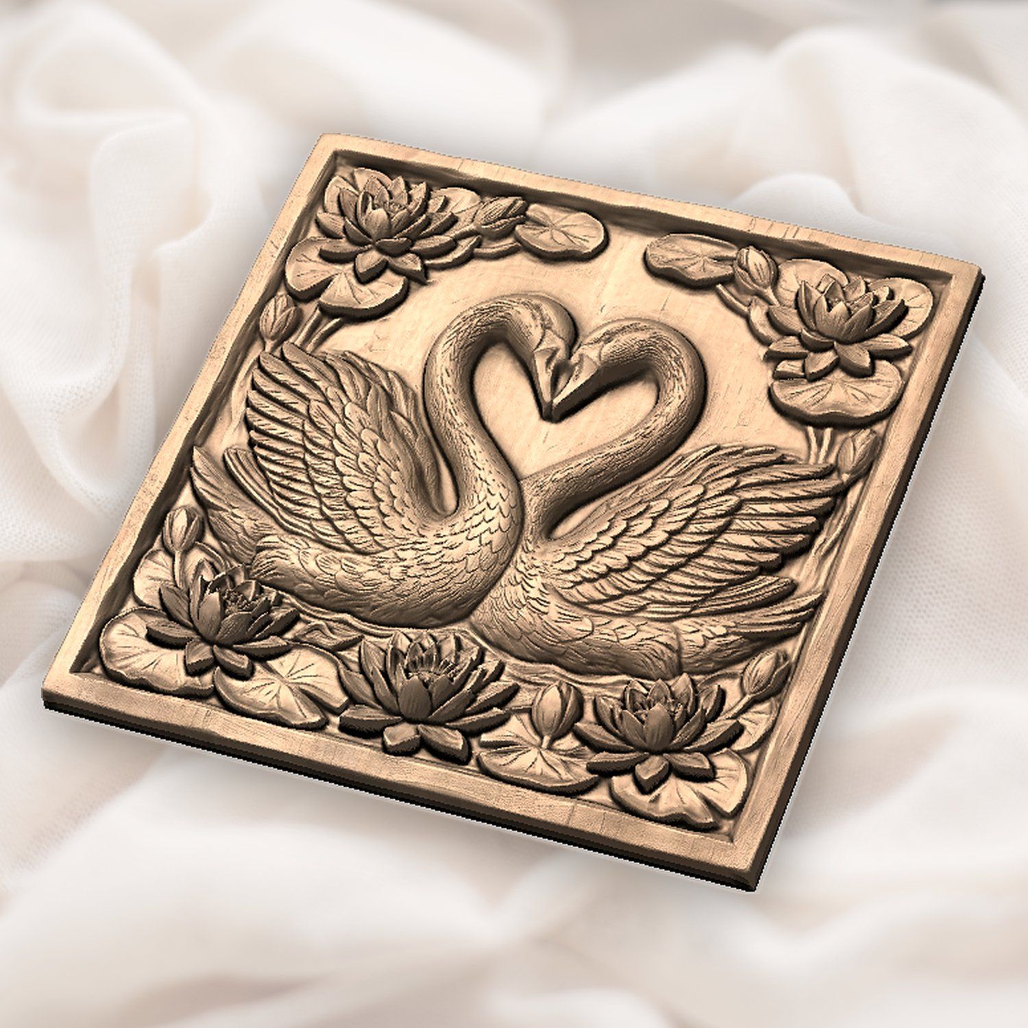 Elegant Heart Swans & Water Lilies CNC Relief STL bas-relief STL — view 5