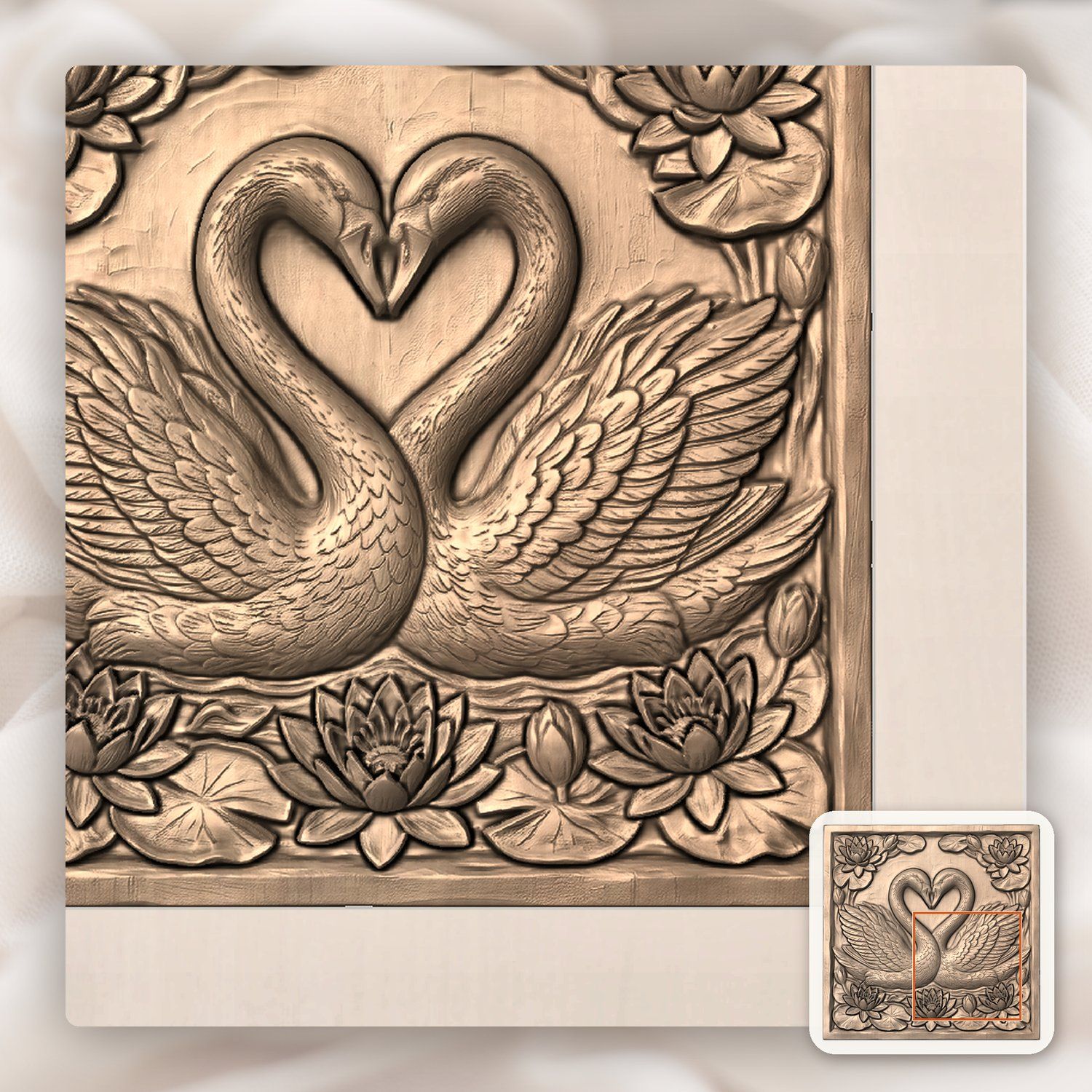Elegant Heart Swans & Water Lilies CNC Relief STL bas-relief STL — view 6