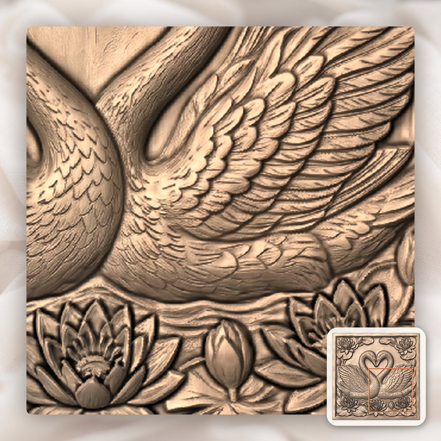 Elegant Heart Swans & Water Lilies CNC Relief STL bas-relief STL — view 7