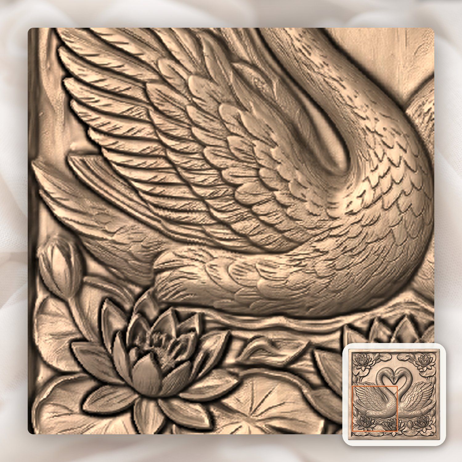 Elegant Heart Swans & Water Lilies CNC Relief STL bas-relief STL — view 8