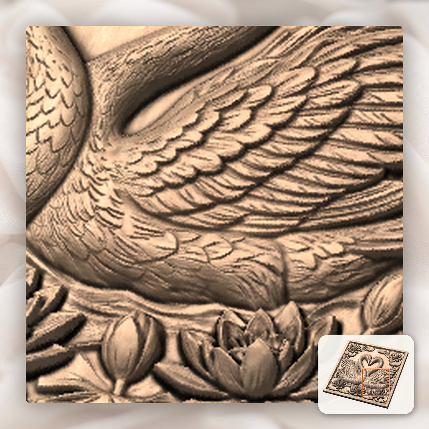 Elegant Heart Swans & Water Lilies CNC Relief STL bas-relief STL — view 9