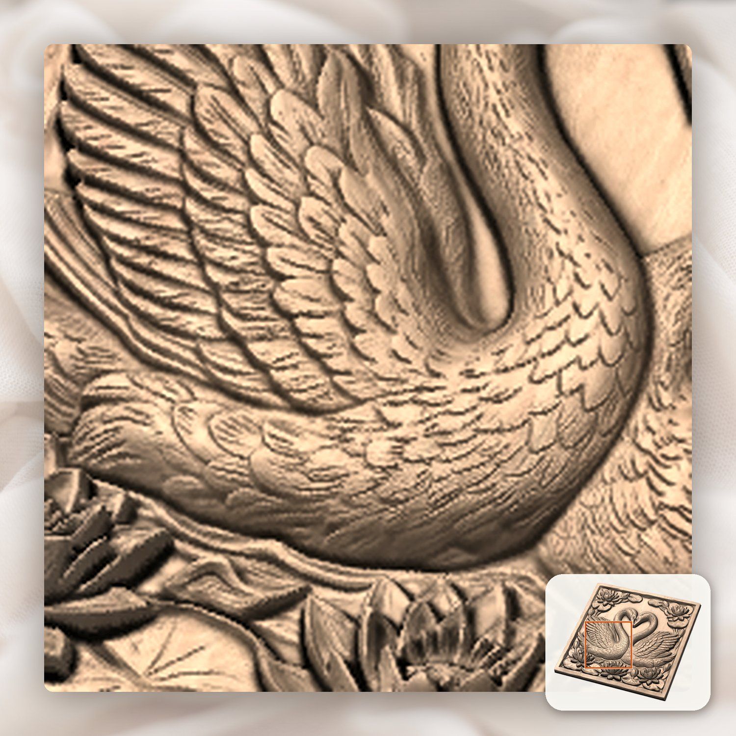 Elegant Heart Swans & Water Lilies CNC Relief STL bas-relief STL — view 10