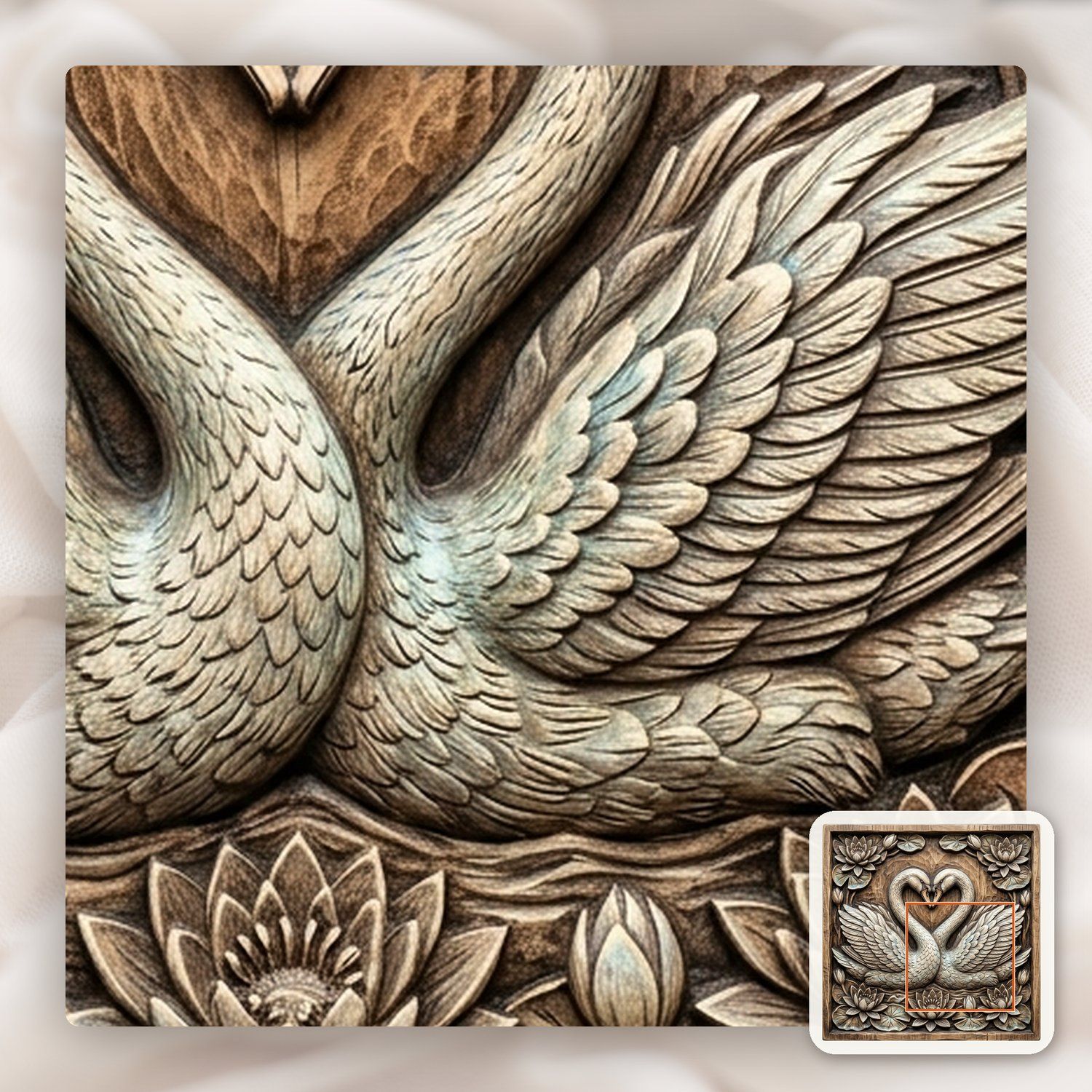 Elegant Heart Swans & Water Lilies CNC Relief STL bas-relief STL — view 11
