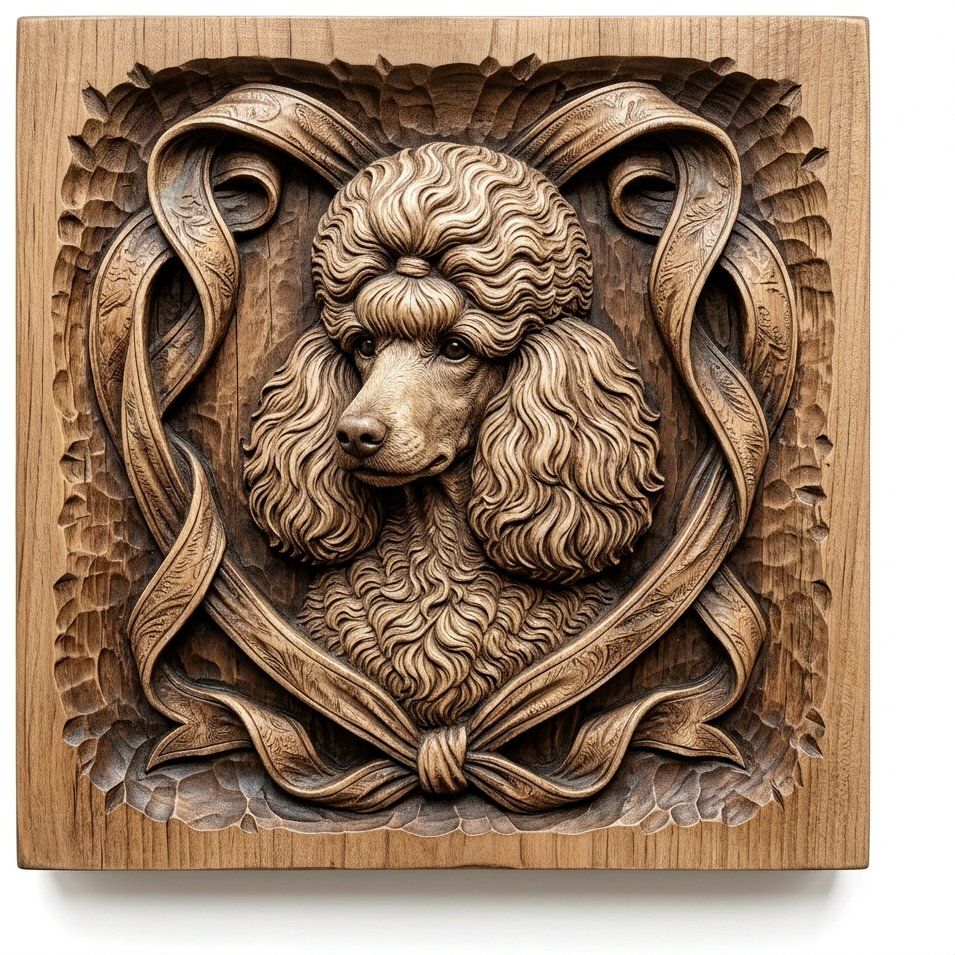 Elegant Poodle Portrait Decorative Panel CNC Relief STL bas-relief STL — view 9